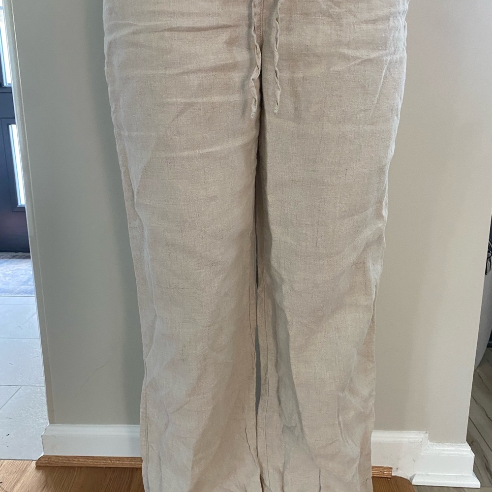 Tommy Bahama Women’s Beige Linen Wide-Leg Pants